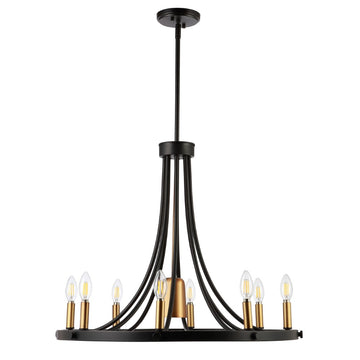 Dante Modern Iron Adjustable Wagon Wheel LED Chandelier with Downlight - JONATHAN Y